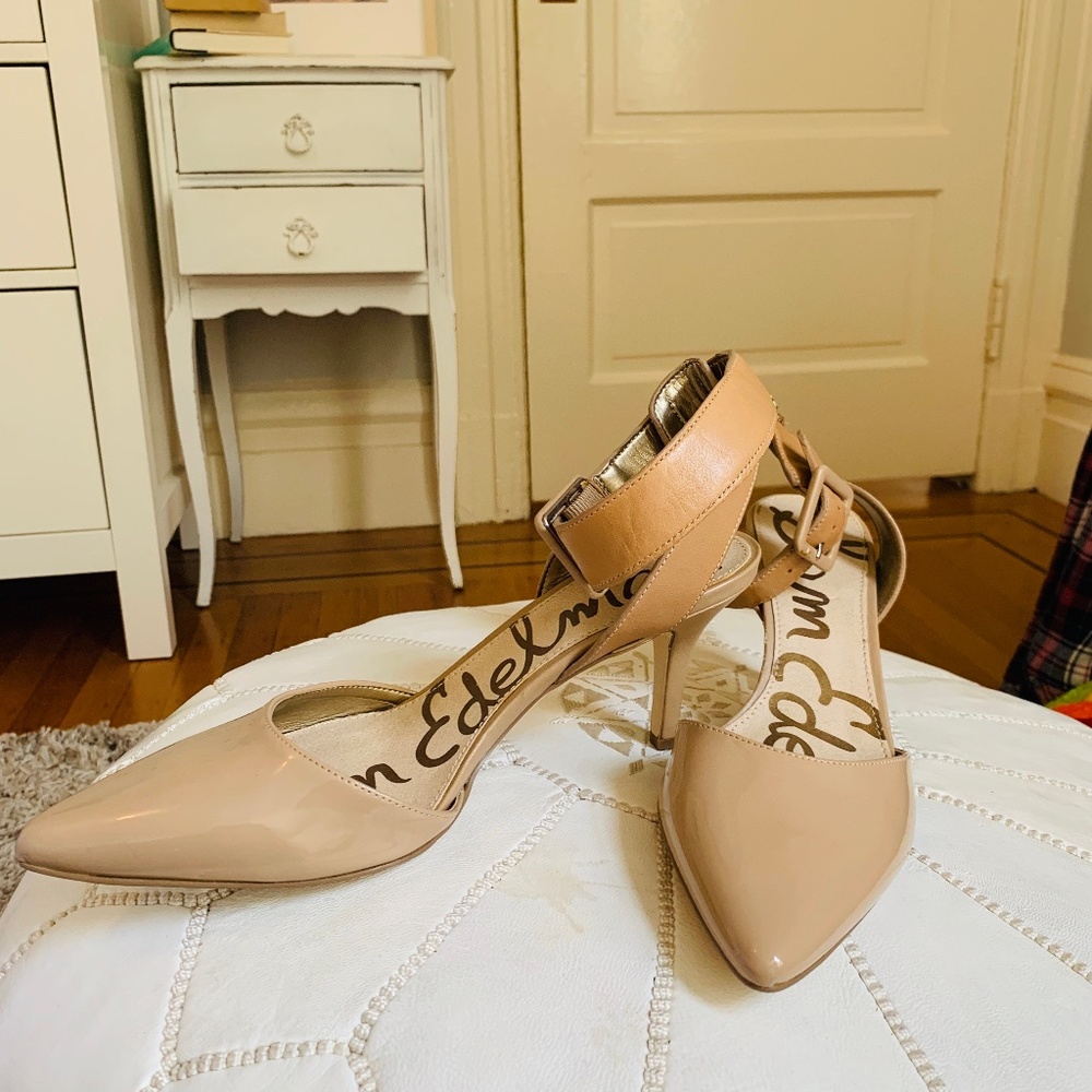Sam Edelman Nude Leather Ankle Strap Heels